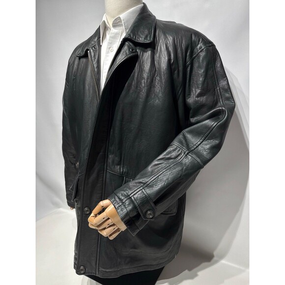 VTG Members Only Insulated Black Soft Leather Long Jacket Men’s Size Large - Picture 5 of 13